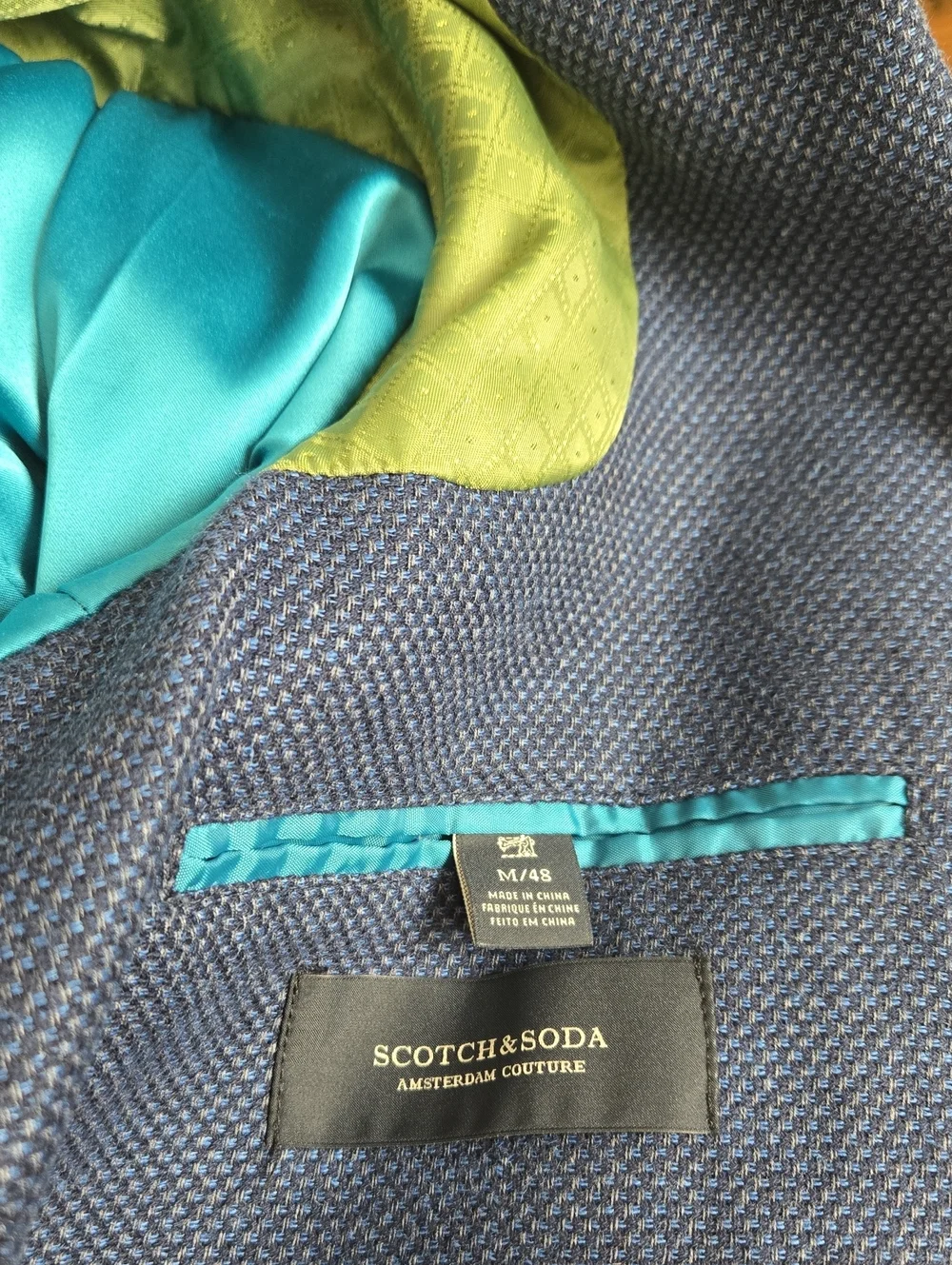Scotch & Soda Navy Textured Men's Blazer Modern Two-Button Jacket, Medium